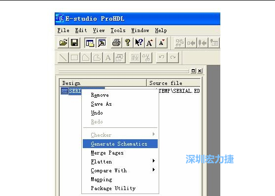4．右鍵點(diǎn)擊 Serial.EDF 文件，選擇 Generate Schamatics：