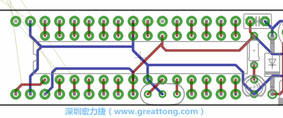 如果可以的話(huà)盡量讓接地線(xiàn)保持在電路板的背面，這樣它們就可以在可能范圍內(nèi)和最大的接地面連結(jié)在一起。
