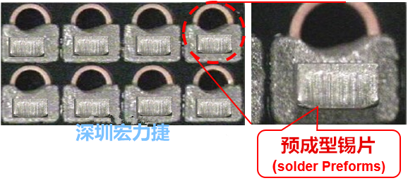  「預成型錫片(Solder preforms)」是一種擠壓成型的小錫片，可以在PCBA貼片加工時用來局部增加錫膏印刷量，幫助因為使用鋼板印刷而受限的錫膏量，用來改善焊錫的品質(zhì)。